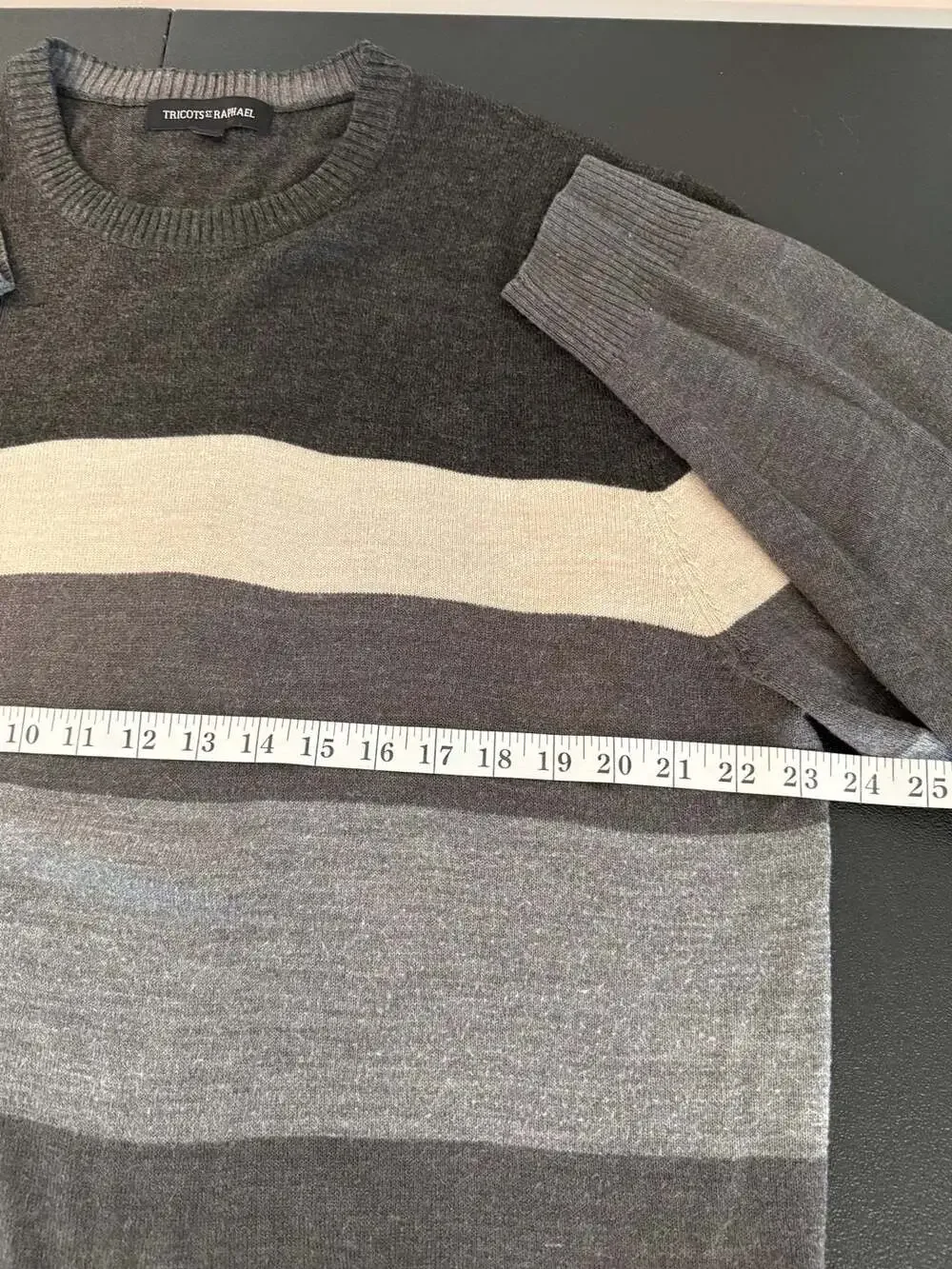 Tricots St Raphael Sweater Grey Striped Crewneck-XL